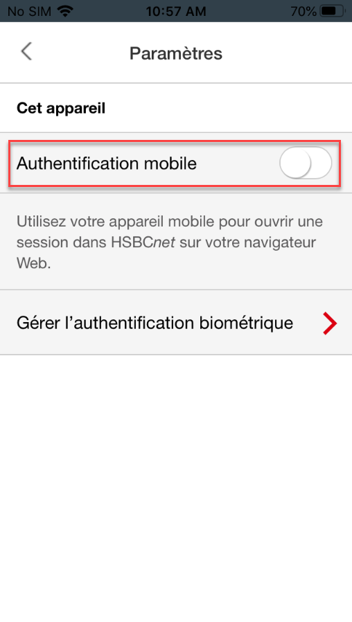 Modifier les parametres mobiles sur HSBCnet