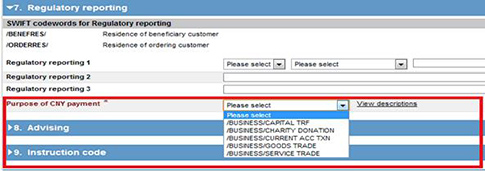 Regulatory reporting screenshot